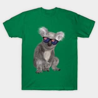 Cute Koala In Australia Flag Sunglasses T-Shirt